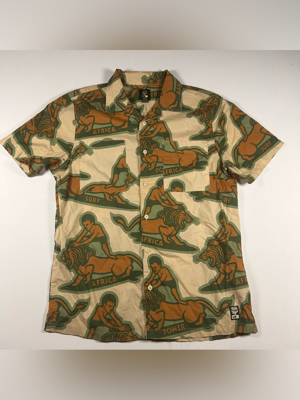 Vans X Mami Wata Shirt Men Medium Beige African Surf Button Down Classic Fit